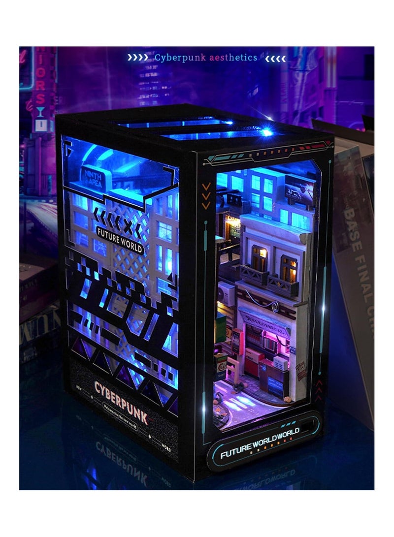 مجموعة زوايا الكتب DIY، زاوية كتب ألغاز خشبية ثلاثية الأبعاد، نهايات كتب مزخرفة، رف كتب يُدرج زقاق زخرفي مع أثاث وأضواء LED لتزيين مكتب مكتب المنزل في  (المستقبل القريب) - Image 5